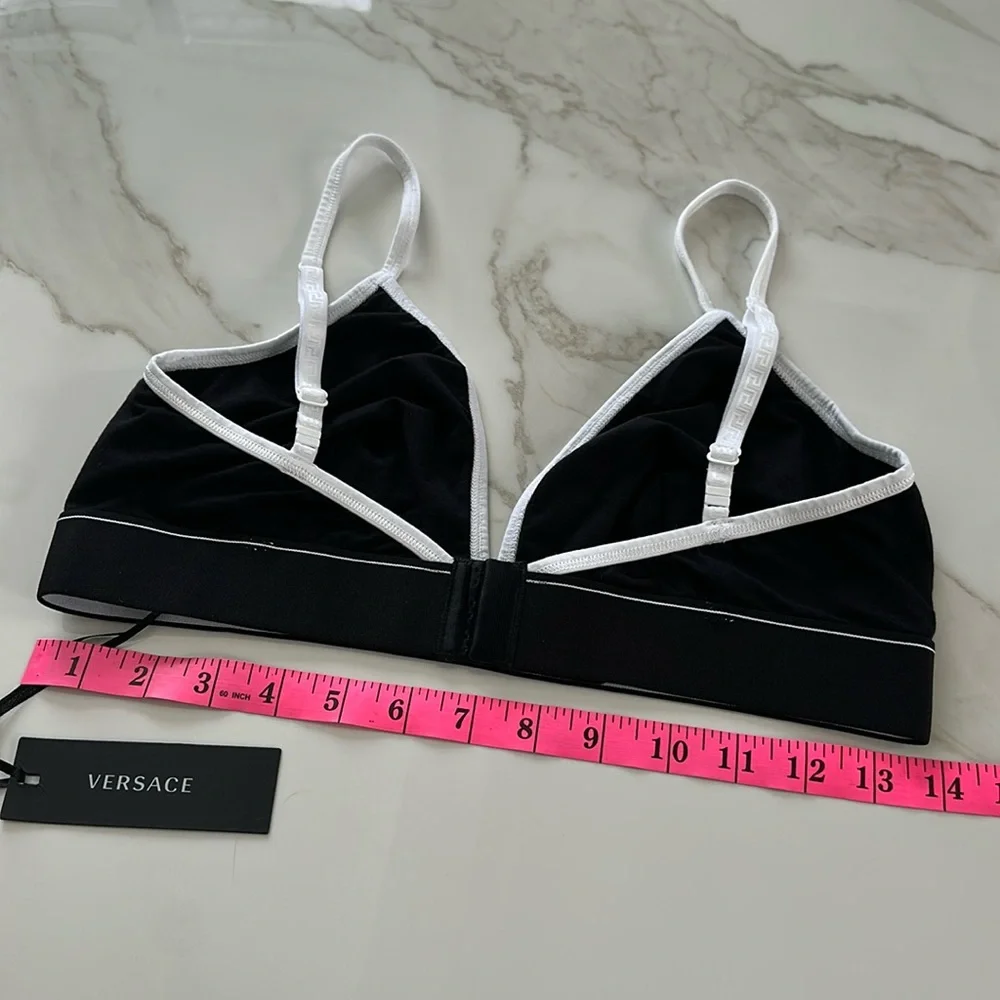 NWT VERSACE Black and White Triangle Bralette Bra Size XL Triangle Bra Cotton - Picture 10 of 12